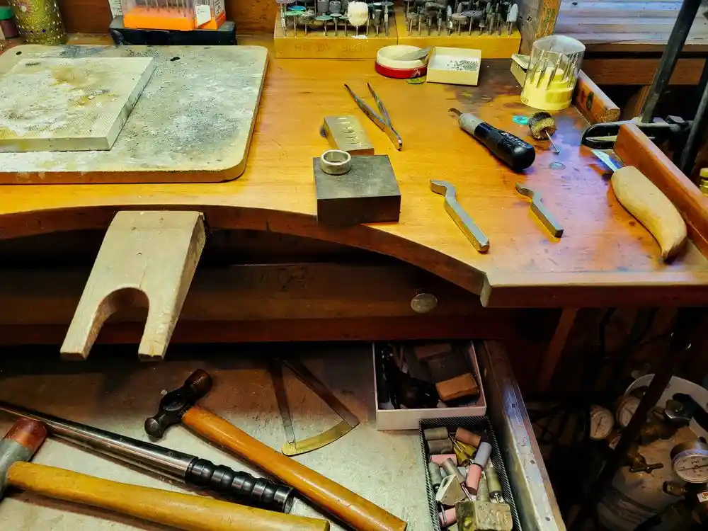 Jeweler bench with rare gems